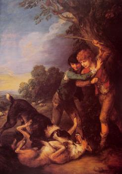 托馬斯 庚斯博羅 Shepherd Boys with Dogs Fighting